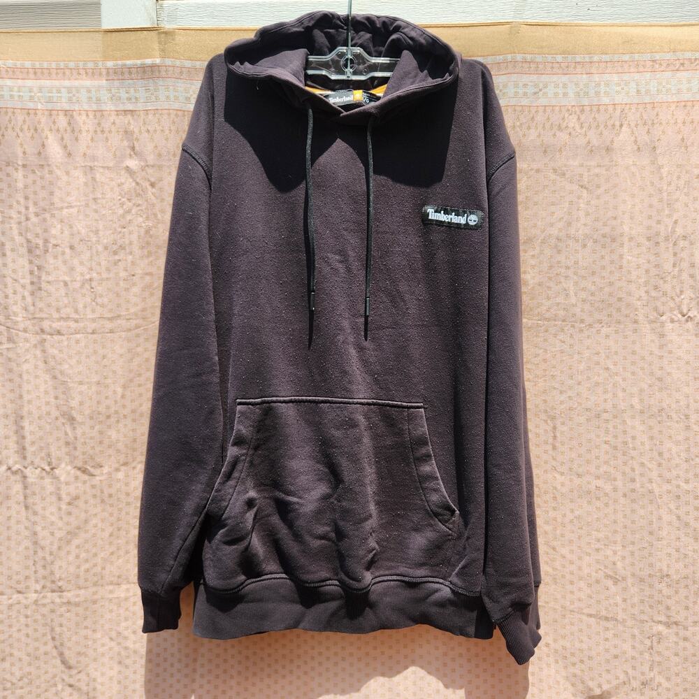 TIMBERLAND - Men's Black Hoodie with Logo Relaxed Fit Pullover Streetwear Large